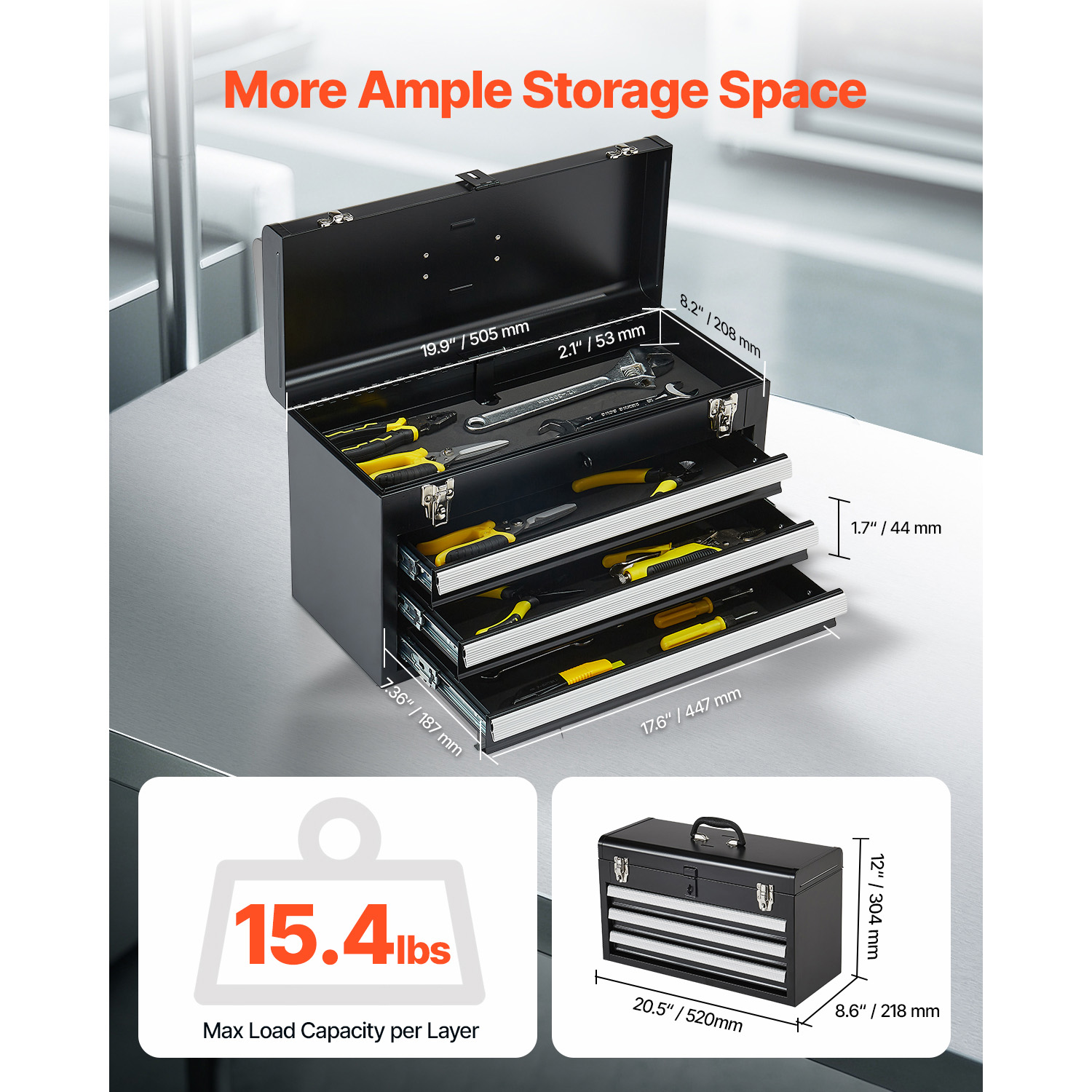 20in 3-Drawer Metal Tool Box B - đánh giá và giá Workshop Garage Tools Manufacturer